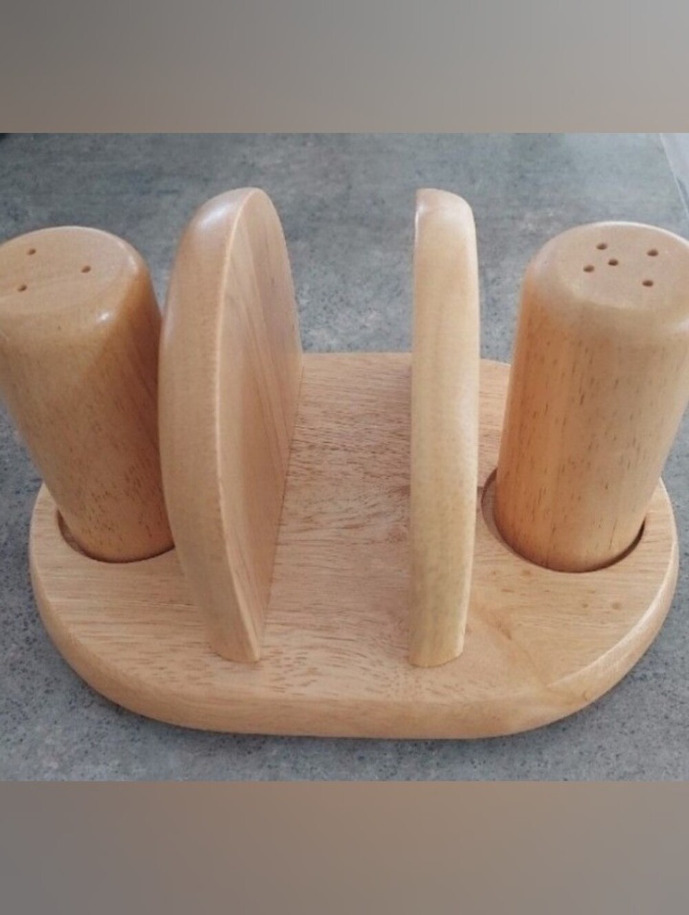 Vintage Pomerantz Light Wood Salt Pepper Set Napkin Holder Oval Tray MCM